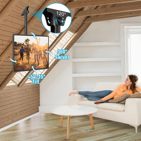 MOUNTUP Ceiling TV Mount for 24''-65'' TVs, Full Motion Height Adjustable Bracket, Holds 99lbs, Max VESA 400x400mm