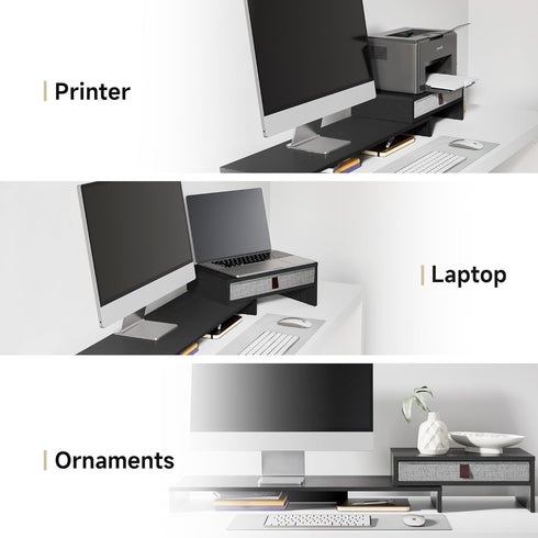 Fenge Computer Monitor Riser Stand, Adjustable Length & Angle, Drawer for 2 or 3 Monitors, Black Office Organizer