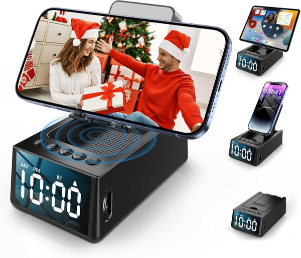 Adjustable Phone Stand with Built-in Bluetooth Speaker, Portable Non-Slip Base, Unique Tech Gifts for Home and Outdoor