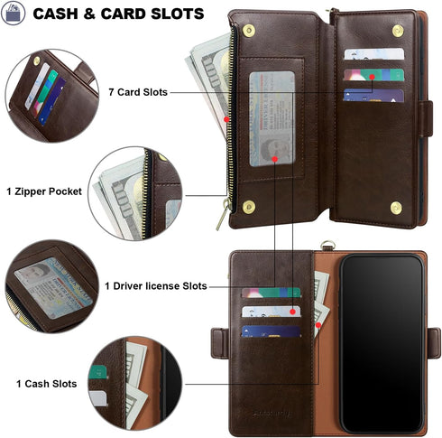 Antsturdy 11 11 6.1",Coffee Compatible with iPhone Wallet Case,RFID Blocking PU Leather Phone Case Women Men Flip