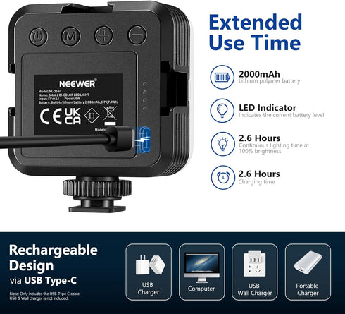 NEEWER LED Video Light, Portable Bi-Color 3200K~5600K Dimming Lights for Cameras, 2000mAh Rechargeable Battery