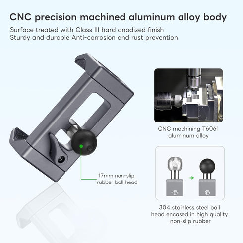FANAUE Aluminum Phone Holder - 17mm Ball Head Compatible with Garmin Mounts for 6-8.5" Smartphones