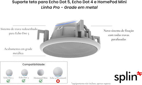 Splin Ceiling Embedded Mount Stand for Smart Speaker Alexa Echo Dot 4th & 5th Gen, Amazon, HomePod Mini, Apple— Pro
