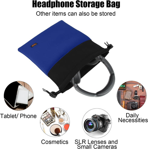 Desing Wish Lightweight Headphone Storage Bag, Portable Headset Carrying Pouch Headphone Case Bag Soft Travel Pouch for Over-Ear Headphones/Gaming Headsets/Neckband Earbuds (Large Blue)