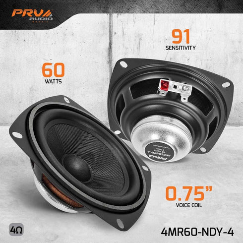PRV AUDIO 4" Full-Range Neodymium Speaker, 4MR60-NDY-4 PRO Audio Midrange, 60 Watts, 4 Ohm, Compact Driver