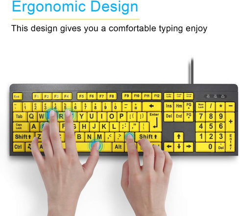 Large Print Computer Keyboard, Wired USB High Contrast Keyboard with Oversized Print Letters for Visually Impaired Low