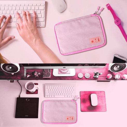 Cable Organizer Bag, Pink Travel Accessories Carry Case for Cable, Charger, Phone, USB, SD Card with Ties