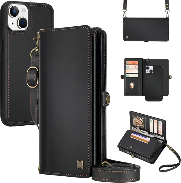 MEGSHI for Wallet Case Compatible with iPhone 13,Multi-Function Detachable 2 in 1 Magnetic