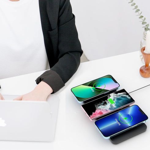 Triple Wireless Charger Pad - 15W Fast Charging Station for Apple iPhone 16/15/14/13/12 Pro/Max/Plus, AirPods,