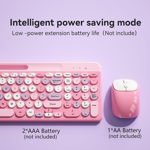 XISOGUU 2.4GHz Retro Wireless Keyboard with Round Keycaps, Full-Size USB Cute Wireless Keyboard Mouse for Computer