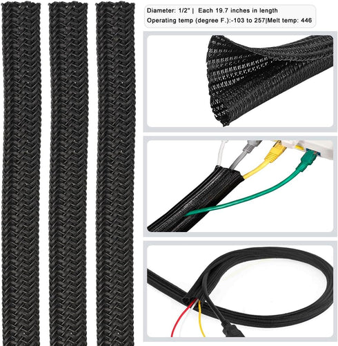 ZIIYAN 163 PCS Cable Management Kit - 3 Wire Organizer Sleeves, 8 Self Adhesive Holders, 100 Fastening Cable Ties