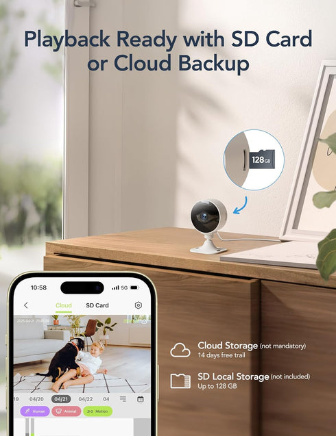 GNCC 2.4GHz 1080P Required(1-Pack) Only Indoor Security Camera, Cameras for Home Security, Motion Detection, Two-Way