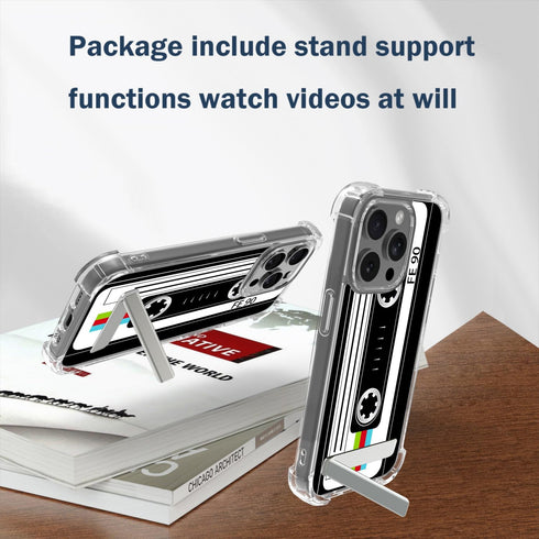 Retro Cassette Tape Phone Case for 15 Pro Max 6.7in, Slim Drop Protection Cover with Stand - Color Cassette Tape
