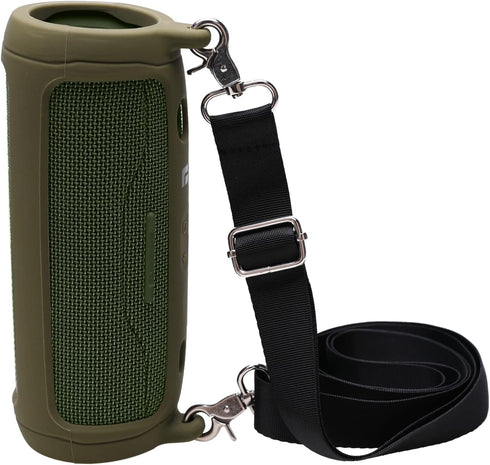 LTGEM Silicone Protective Case for JBL Flip 6 Portable Bluetooth Speaker with Extra Carabiner and Strap (Green)