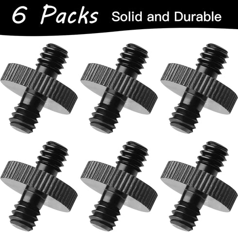 1/4" Male to 1/4" Male Threaded Tripod Screw Adapter, Double Head Stud for Camera Cage Mount, Black, 6 Packs