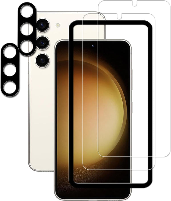 Samsung Galaxy S23 5G Easy Alignment Frame, 2-Pack Tempered Glass Screen Protector & Camera Lens Protector Film.