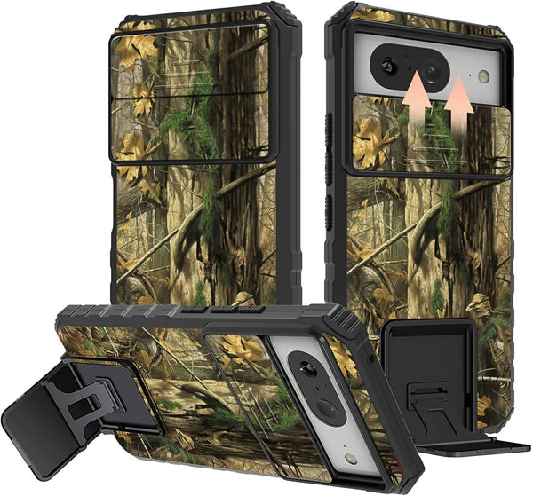 Google Pixel 8 Pro Phone Case, Slide Camera Cover with Built-in Kickstand, Camouflage Design, Shockproof