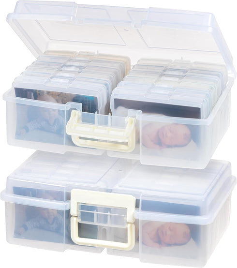 IRIS USA 4"x 6" Photo Storage Box - 2-Pack Container Keeper Organizer with 12 Cases for Pictures Crafts