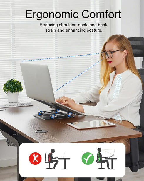 LINTYLE 1017 Inch Adjustable Laptop Stand, Aluminum Portable Laptop Riser for Desk Foldable, Ergonomic Computer