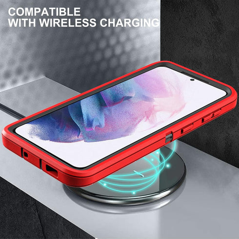 Samsung Galaxy S21 Plus Case with 2Pcs Self Healing TPU Screen & Camera Lens Protectors - Military Grade Red/Black