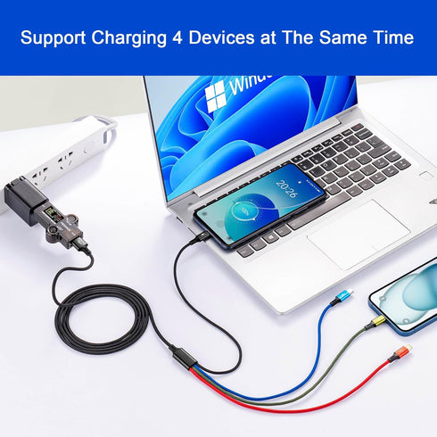 4A Multi Charging Cable 3Pack - 4FT 4 in 1 Fast Charger for Samsung Galaxy, LG, Huawei & More (IP/Type C/Micro USB)