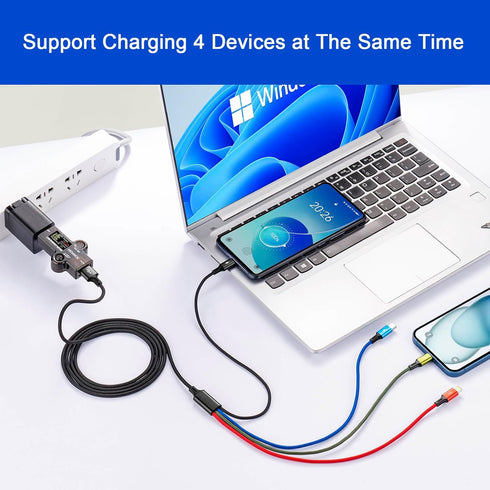 Braided 4 in 1 Multi Charging Cable, 3.5A Fast Charger for Cell Phones/Tablets, IP/Type C/Micro USB, 2Pack 4Ft.