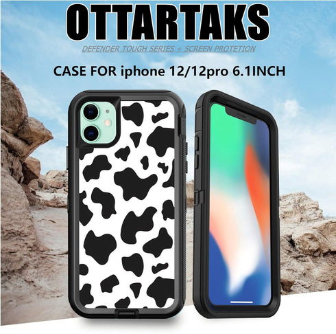 Compatible iPhone 11 Case with Screen Protector, Cute Luxury Cow Print Design, Shockproof 3-Layer Case