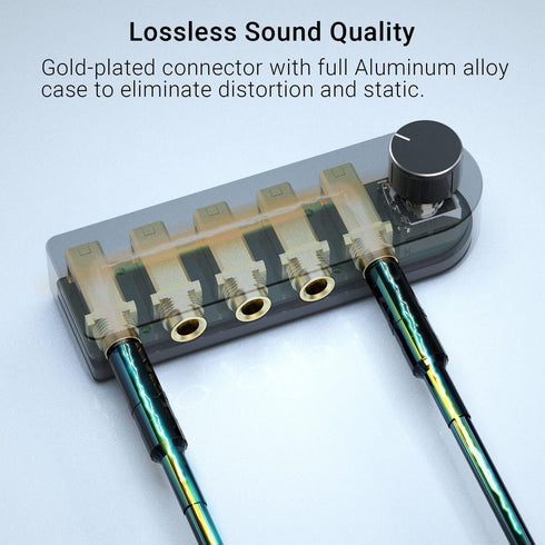 Cubilux Bidirectional 4-Channel 6.35mm Audio Selector, 1x TRS to 4X TRS Stereo AUX Switch Box for Home Audio