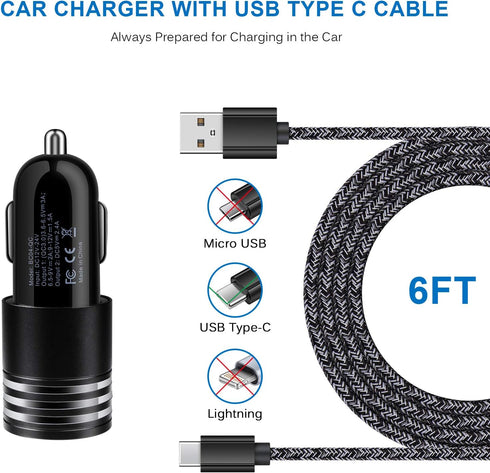 USB C Fast Car Charger for Samsung Galaxy S24 S23 S22 S21 FE S20 Ultra Z Flip 5 4/Z Fold 5 4 A15 A54 A14 A53 A03S A13