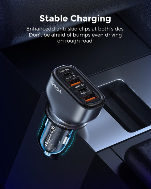 SUNDA 120W USB C Fast Car Charger, 4-Ports Car Charger Adapter, Dual Type C PD60W/PPS60W for iPhone 16/15 Pro/Max