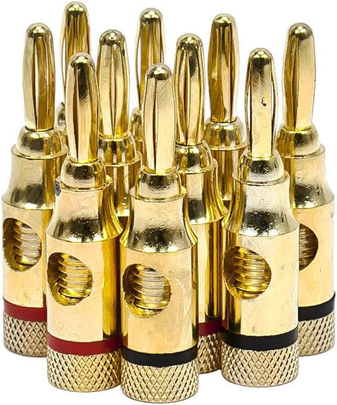 Monoprice 109437 Gold Plated Speaker Banana Plugs – 5 Pairs, Open Screw Type for Home Theater and Wall Plates