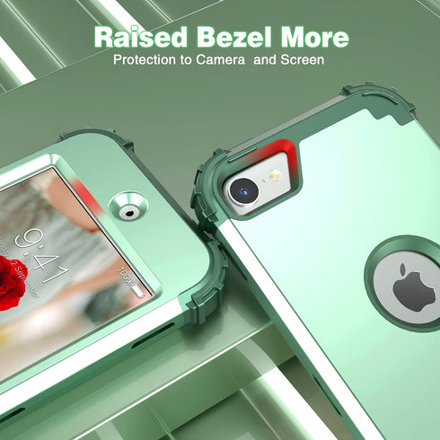 IDweel iPod Touch 7th Generation Case with 2 Screen Protectors - Hybrid Shockproof Slim Heavy Duty Cover, Mint Green