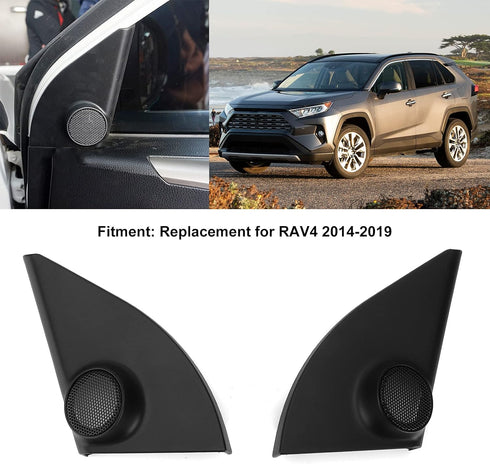 Qiilu Front Door Pillar Tweeter Cover, 2pcs Car Tweeter Speaker Cover Trim for RAV4 2014-2019