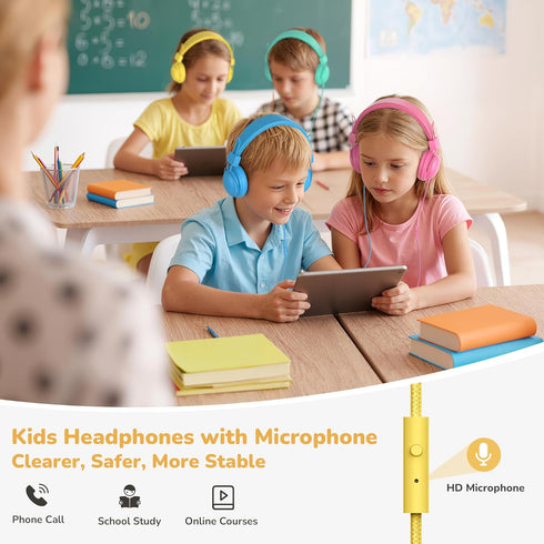 5-Pack K-12th 85dB 3.5mm AILIHEN Kids Headphones Wired Bulk for Grade, School & Classroom, with Microphone, Volume