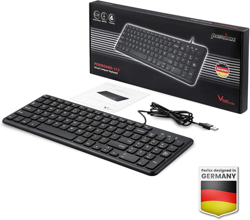 Perixx PERIBOARD-213U Wired Silent USB Scissor Keyboard, Compact Design with Number Pad - Black - US English