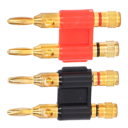 2Pcs Stackable Dual Banana Plugs for Speaker Wire, Brass Male Plug 2 Way Banana Connectors