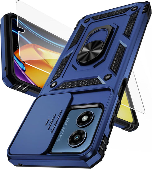 Weycolor Moto G Play 2024 Case, Navy Blue with Camera Lens Cover & 10 FT Military Grade Drop Protection