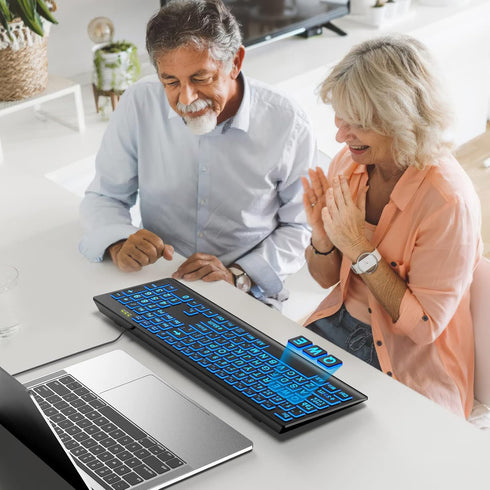 SABLUTE Large Print Backlit Keyboard, Wired USB Lighted Computer Keyboard with 7-Color Backlit for PC, Laptop