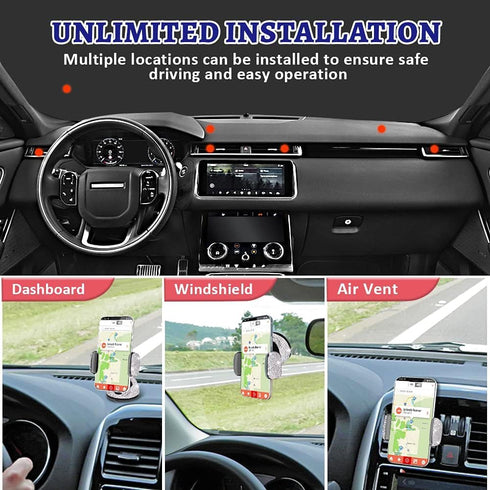 Dashboard Bling Phone Holder - Universal Car Mount for Windshield and Air Vent, Silver