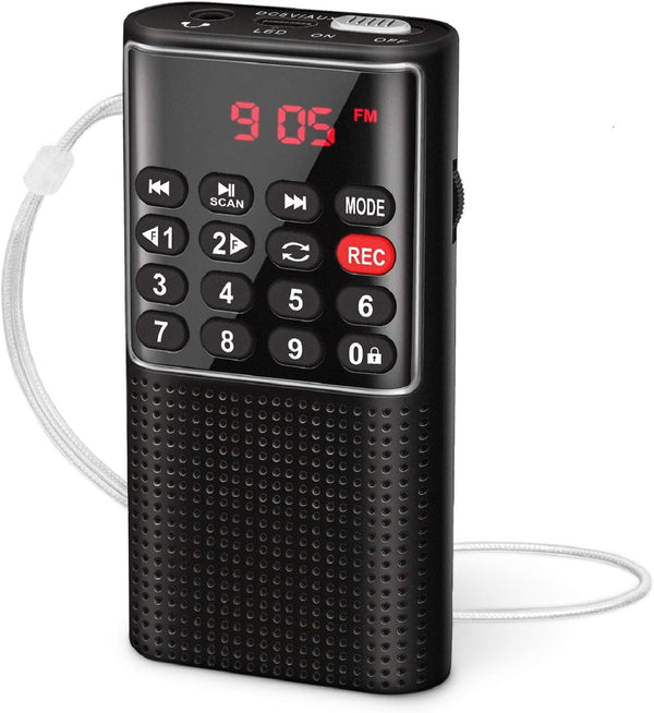 PRUNUS Mini Pocket FM Walkman Radio, Portable Battery Radio with Recorder and SD Card Player (NO AM)