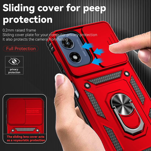 SunStory Moto G Play 2024 Case, Red with HD Screen Protector & Slide Camera Cover & Kickstand