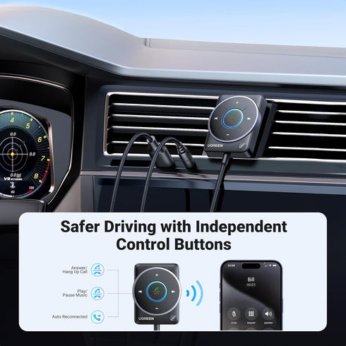 UGREEN Bluetooth 5.4 Aux Car Adapter, Enhanced Connection & Noise Cancellation, Plug & Play for Car Audio