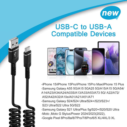 Motorola Coiled USB C to USB A Charger Cable, Fast Charging 3FT for Moto G Razr Ultra, Moto Edge Ultra Pro,