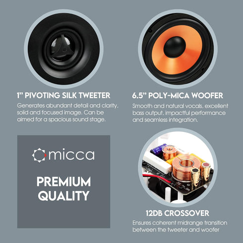 Micca M-6S 2-Way in-Wall Speaker, 6.5" Woofer, 1" Tweeter, 7.3"(W) by 10.7"(H) Cutout, White