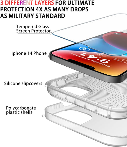 Diverbox Heavy Duty iPhone 14 Case - Shockproof, Dropproof, with Tempered Glass Screen & Camera Lens Protector