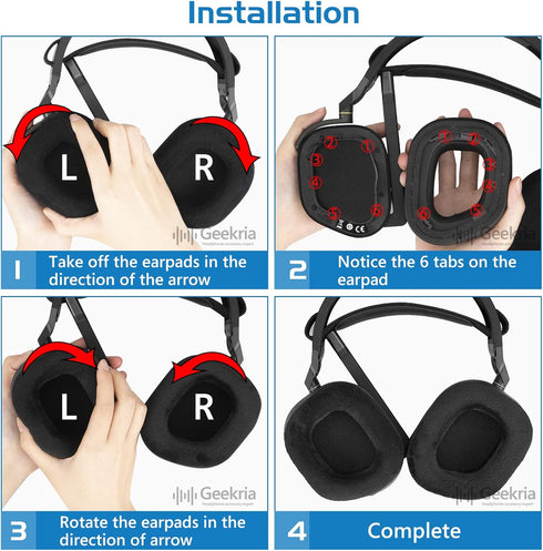 Geekria Comfort Replacement Ear Pads for Corsair HS80 RGB Wireless Headphones, Black Earpads