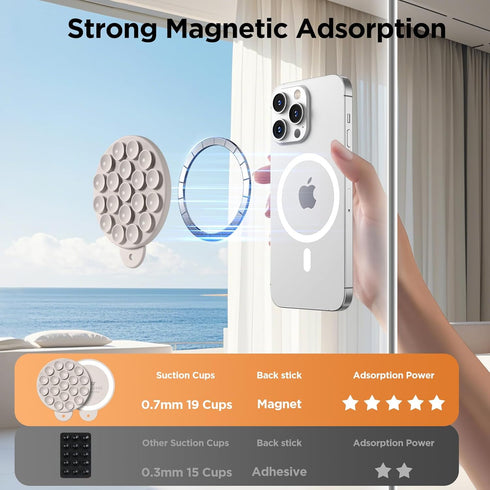 HSAOHD Magnetic Suction Cup Phone Mount with MagSafe, Silicone Hands-Free Grip Holder for iPhone Case and Android