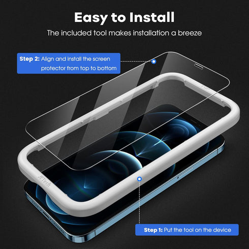 JETech Full Coverage Screen Protector for iPhone 12 Pro Max 6.7-Inch, 3-Pack Tempered Glass with Easy Installation Tool