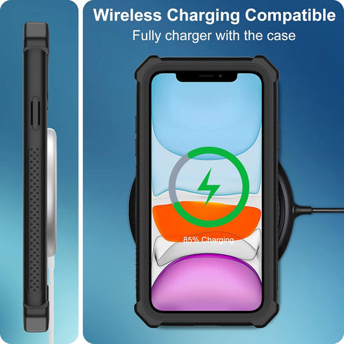 Heavy Duty Drop Protection Case for iPhone 11, with Screen Protector, Rugged Shockproof Tough Cover - Black-C