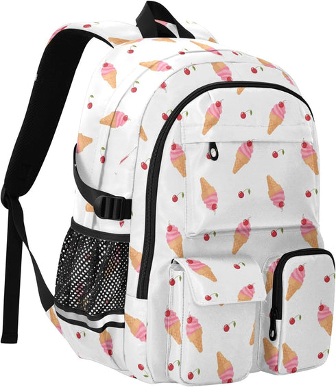 Msyxl Backpack 14" 30L Ice Cream Cones School with Laptop Compartments and Reflective Straps, Fits Laptop, Capacity